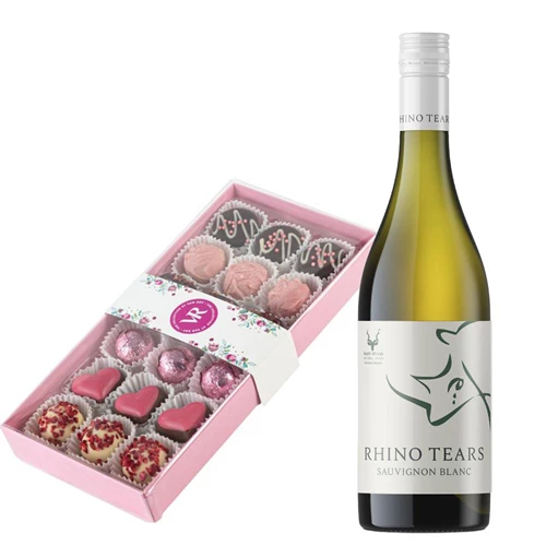 Rhino Tears Sauvignon Blanc 75cl White Wine and Lindt Lindor Gold Bunny & Milk Chocolate Easter Egg 115G
